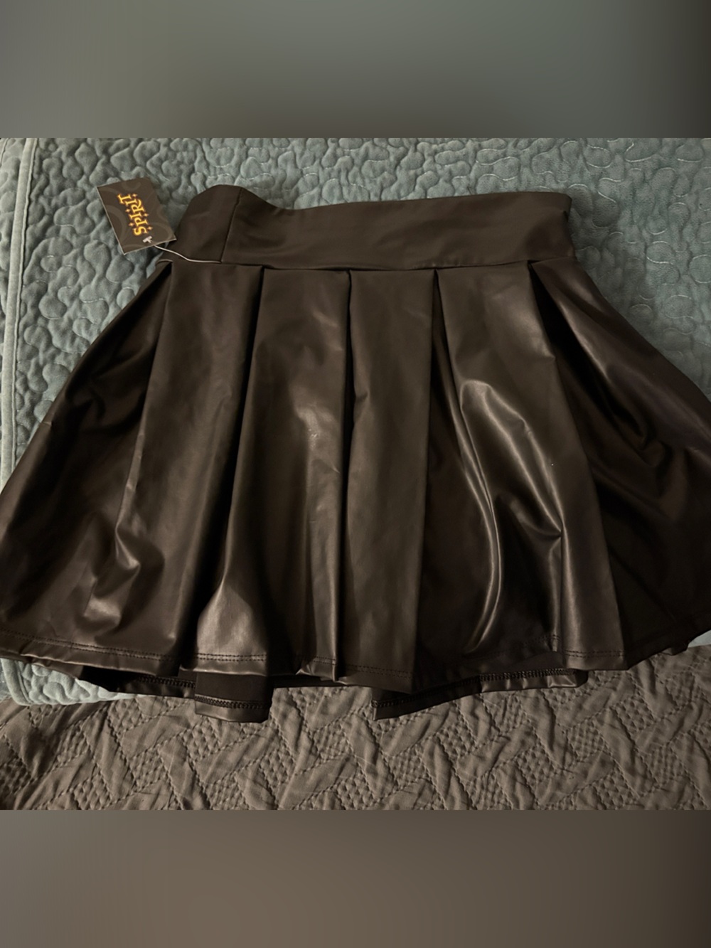 Spirit Black Pleated Faux Leather Mini Skirt